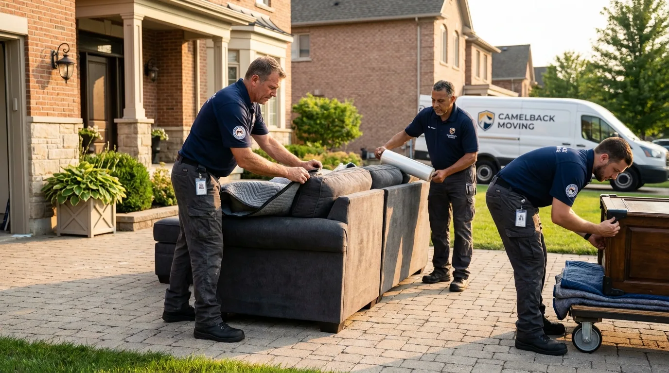 Large estate moving crew wrapping furniture in Huntingtown, MD